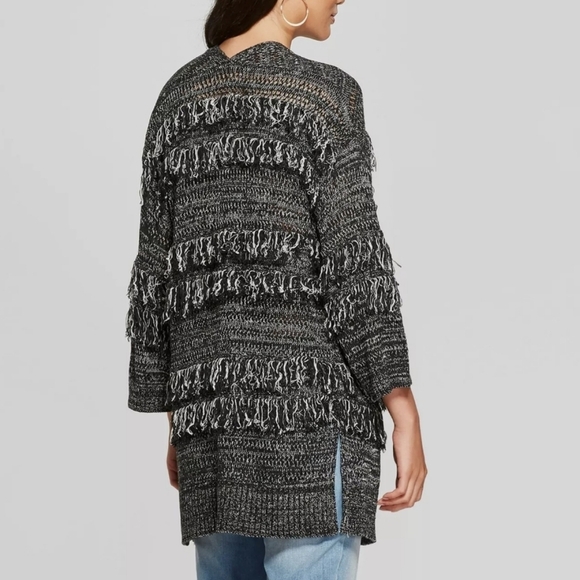 GYPSY BOHO Fringe Knit Cardigan Black Size S - Picture 2 of 9
